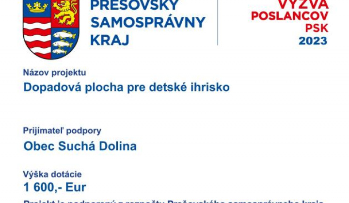 1. fotografia fotogalérie Aktuality / Dopadová plocha k detskému ihrisko v Suchej Doline z dotácie Poslancov PSK - foto