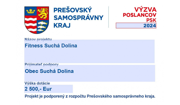 Fotka - Fitness Suchá Dolina z dotácie Poslancov PSK